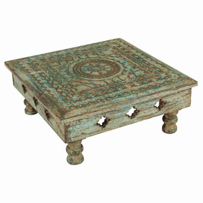 mesa centro de madera tallada acabado artesanal