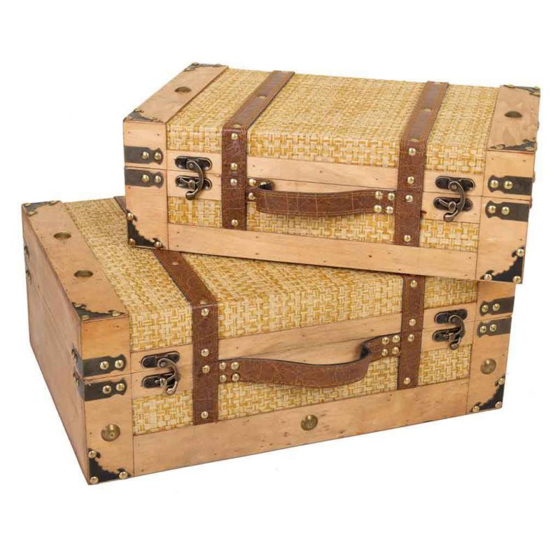 maletas de madera y rejilla set 2 pzas