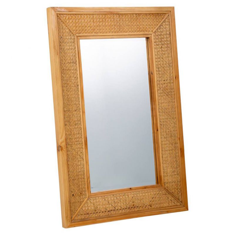 espejo de pared de madera y rejilla