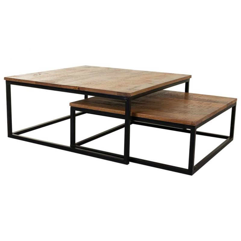 mesas de centro de madera y metal set 2 pzas