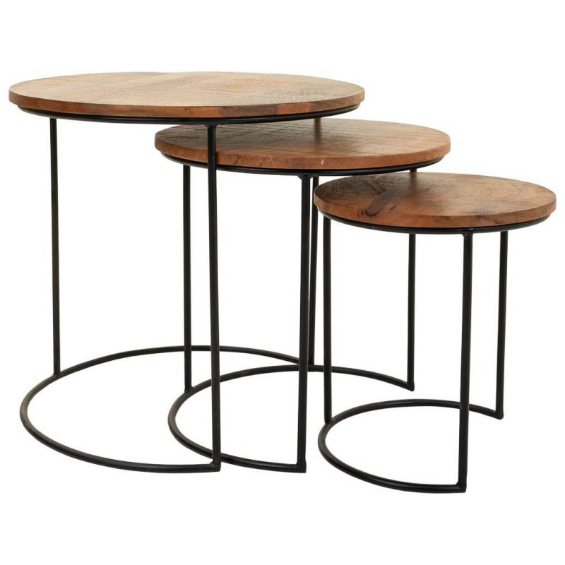 mesas de centro de madera y metal set 3 pzas