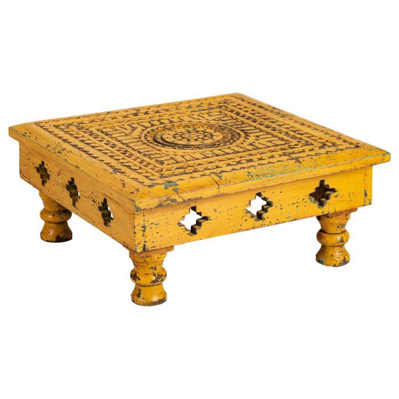 mesa centro de madera tallada acabado artesanal