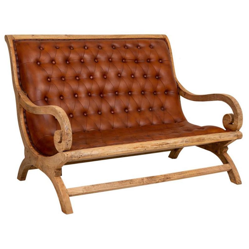 sofa de madera y piel