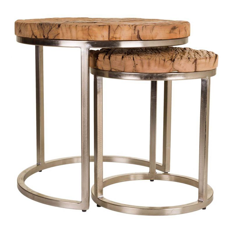 mesas auxiliares de madera artesanal set de 2 piezas