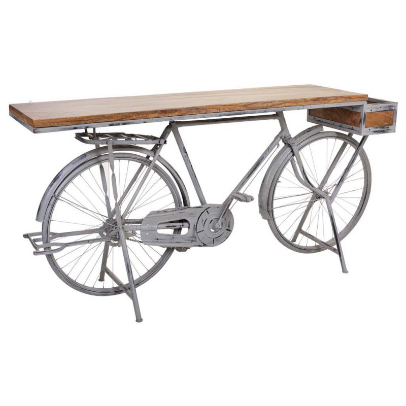 recibidor bicicleta de madera y metal plata