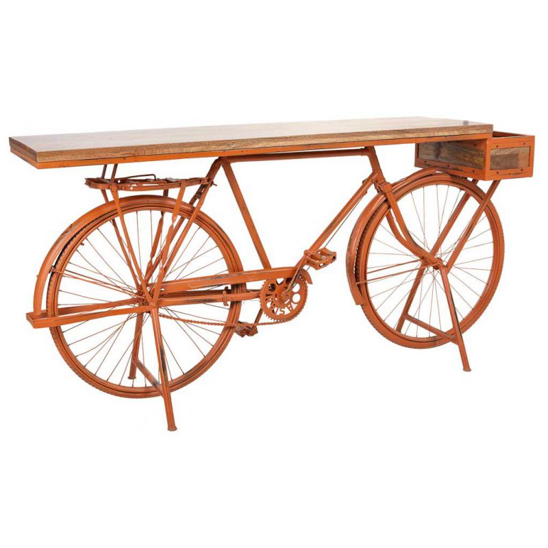 recibidor bicicleta de madera y metal cobre